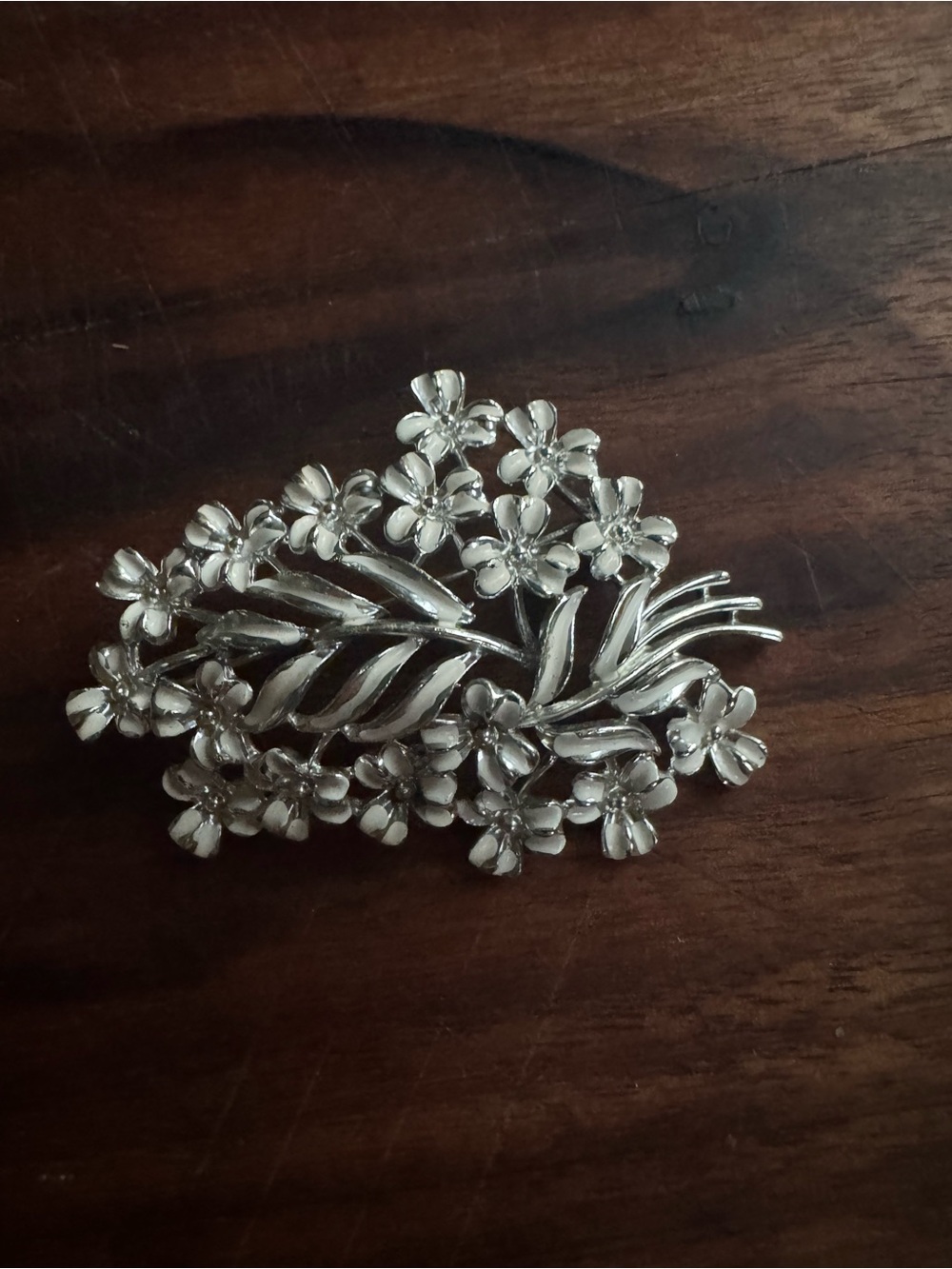 Vintage Coro Silver Tone Floral Spray Brooch